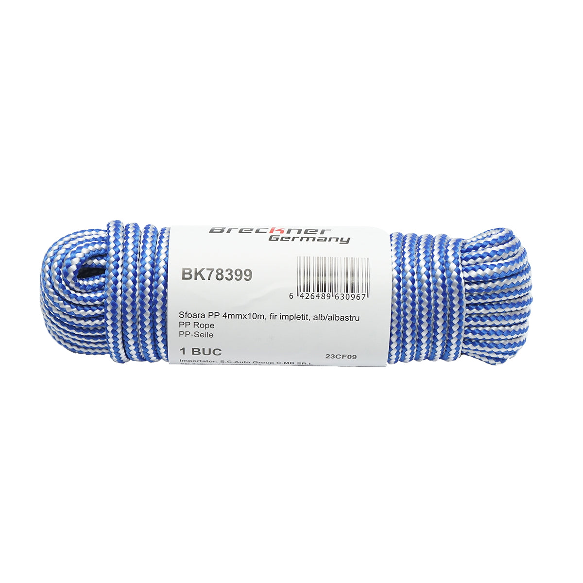 4mm x 10m braided PP rope, white/blue Breckner Germany